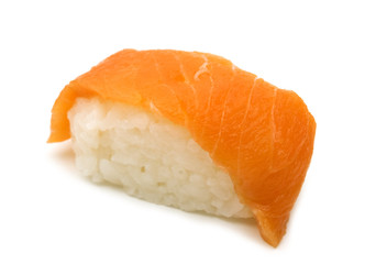 salmon sushi on white background