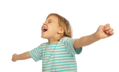 little girl screaming, stretched hands