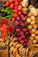 Fresh  vegetable and bread variety