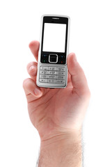 male hand with mobile phone