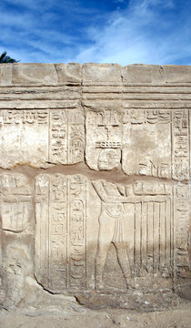 Wall with hieroglyphs in the Karnak Temple (Luxor, Egypt)