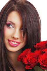 Fototapeta premium portrait of a beautiful sexy woman with red rose