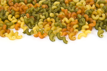Colorful noodles frame on white