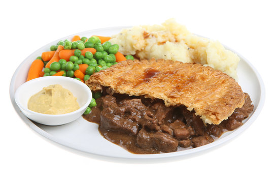 Steak Pie With Mash And Vegetables