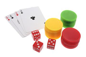 Ace Cards with Dice and Game Chips