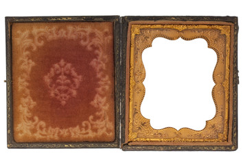 antique photography case with blank picture frame
