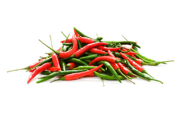 Red and green chili peppers isolated on the white