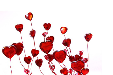 Glass Red Hearts on white background