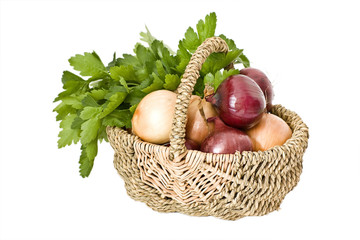 parsley and the onion in the basket