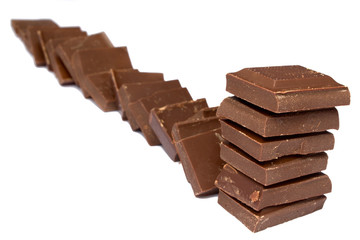tower and line of chocolate fragments