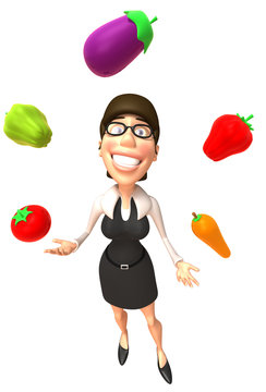 Femme jongle avec l&eacute;gumes