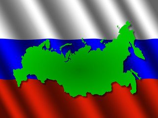 Russia map on rippled flag illustration
