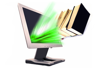 books and monitor of computer