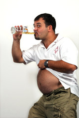 Drinking beer.