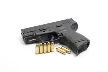 pistol and bullets isolated