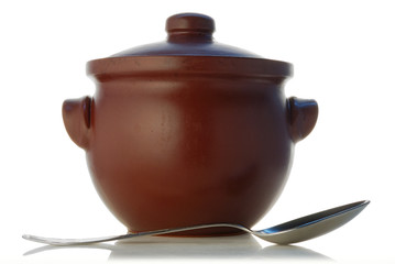 brown saucepan from heatproof ceramics