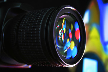 lens on colour background