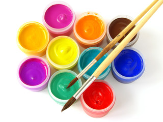 gouache paints with brushes