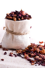 raw tea in small sack