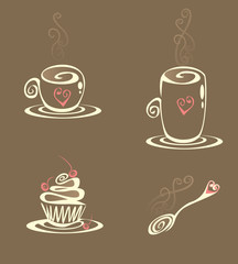 two cups of coffee desert and spoon