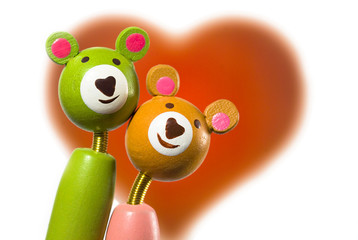 lover teddy couple with heart-shaped nose