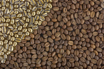 Gold and brown coffee beans