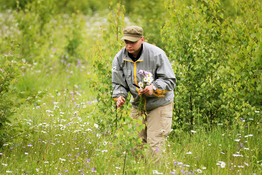 Adult Man Picking Flowers