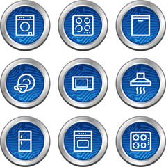 Home appliances web icons, blue electronics buttons series