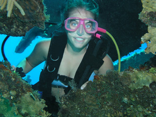 Underwater female scuba diver