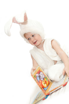 baby in rabbit costume isolated on white