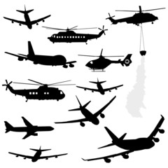 helicopter and airplane silhouettes