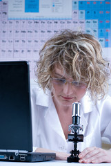 chemist looking into microscope