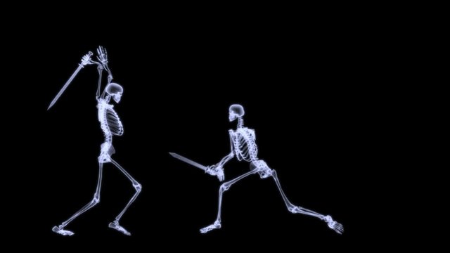 Xray of 2 human skeleton fighting in a sword combat