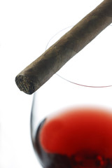 Cigar with red wine glass