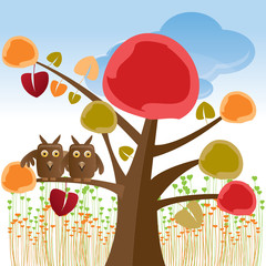 valentine tree with owls