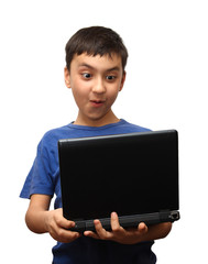 surprise boy with laptop