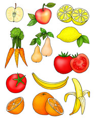 set of fruits and vegetables