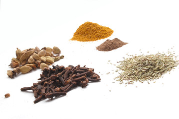 Shot of some herbs and spices on white