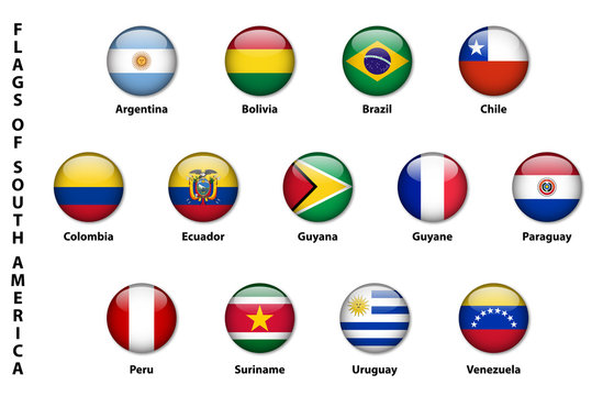 Flags of South America with text