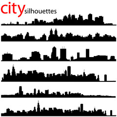city silhouettes great set vector - obrazy, fototapety, plakaty