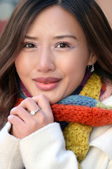 Winter Theme - Beautiful Asian Girl in White Coat and Colorful K
