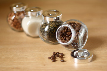 Jars of food ingredients