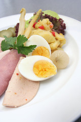 cold cut with potato salad and eggs