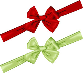 Vector satin bows in green and red
