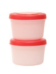 Stack of two plastic containers on the white background