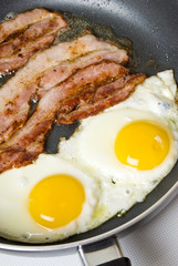 Bacon and Eggs Cooking in a Frying Pan