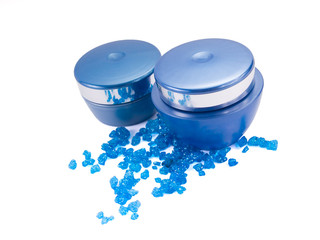 Cream and blue bath salt