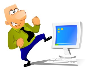 Businessman trying to break his computer