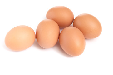 Five eggs on a white background.