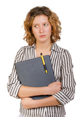 Young beautiful businesswoman  with  folder in hands